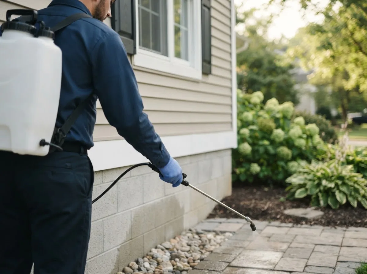 Pest control technician inspecting a home in Heathsville, VA